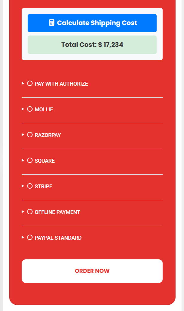 Checkout payment methods