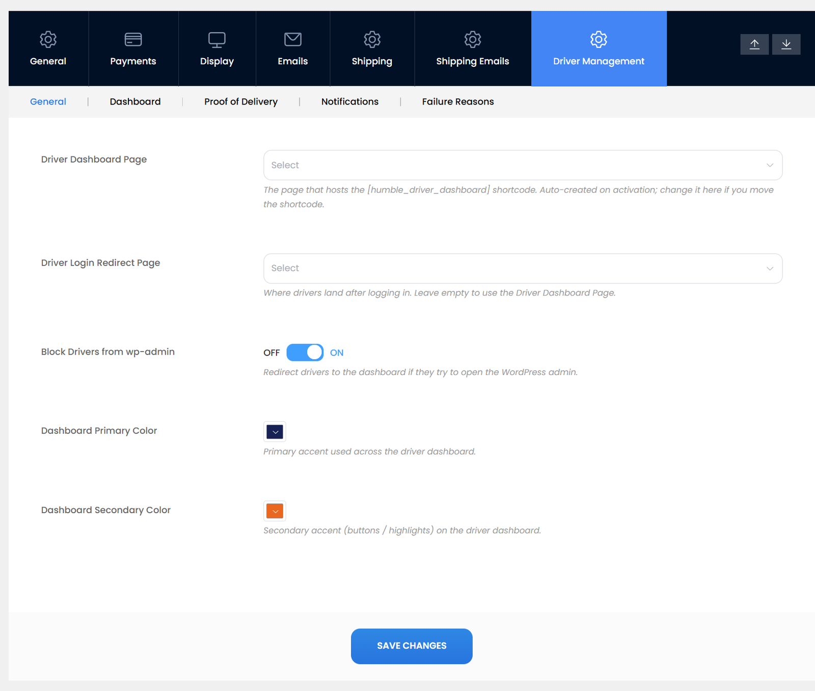 Driver management settings