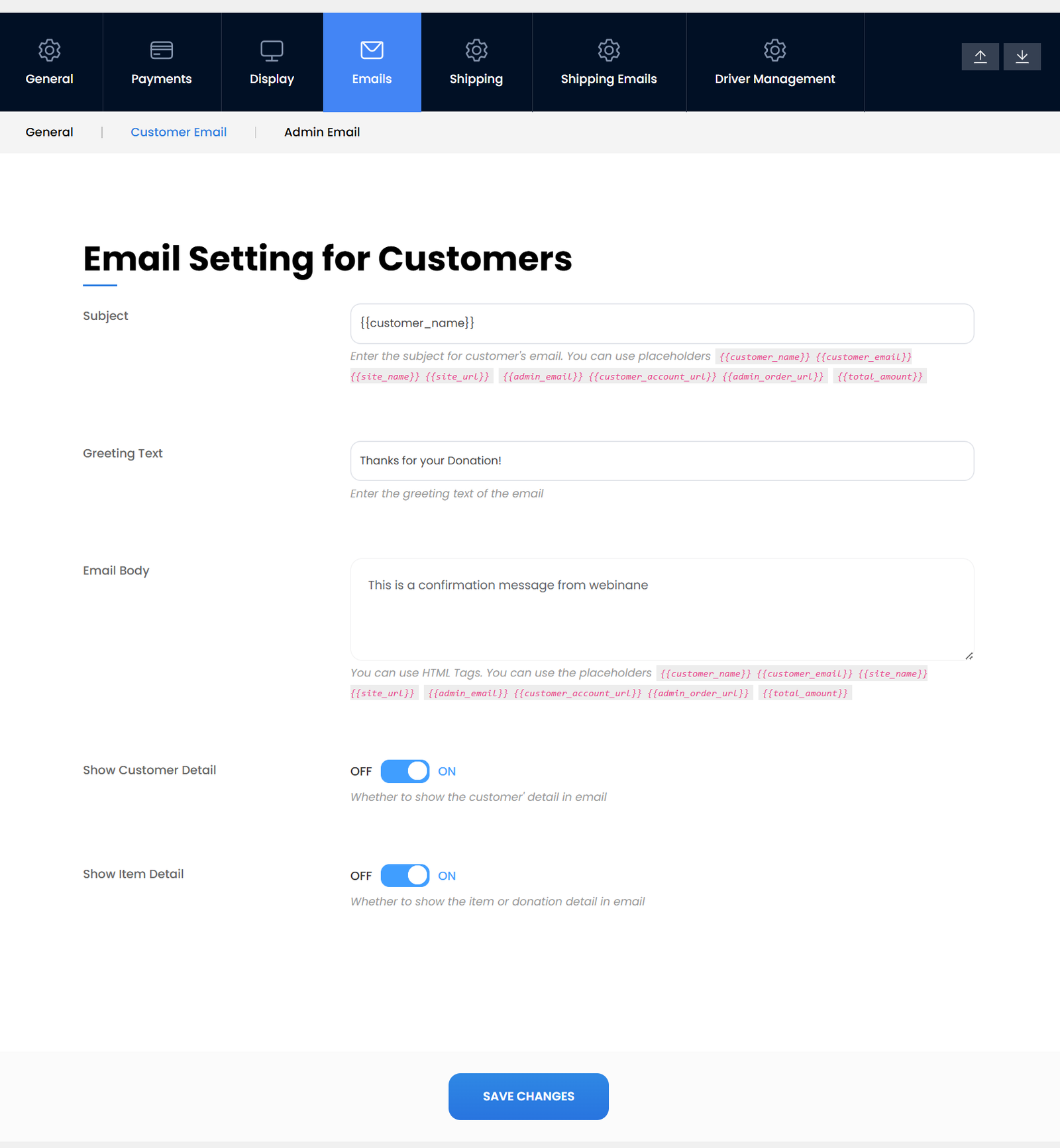 Email template settings