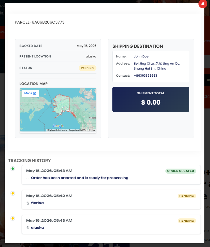 Parcel tracking page